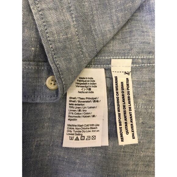 J.Crew Mens Short Sleeve Indigo Organic Chambray Button Down Shirt L Classic - Picture 12 of 13